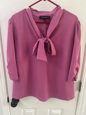 Eloquii Mauve Pink Tie-Neck Blouse